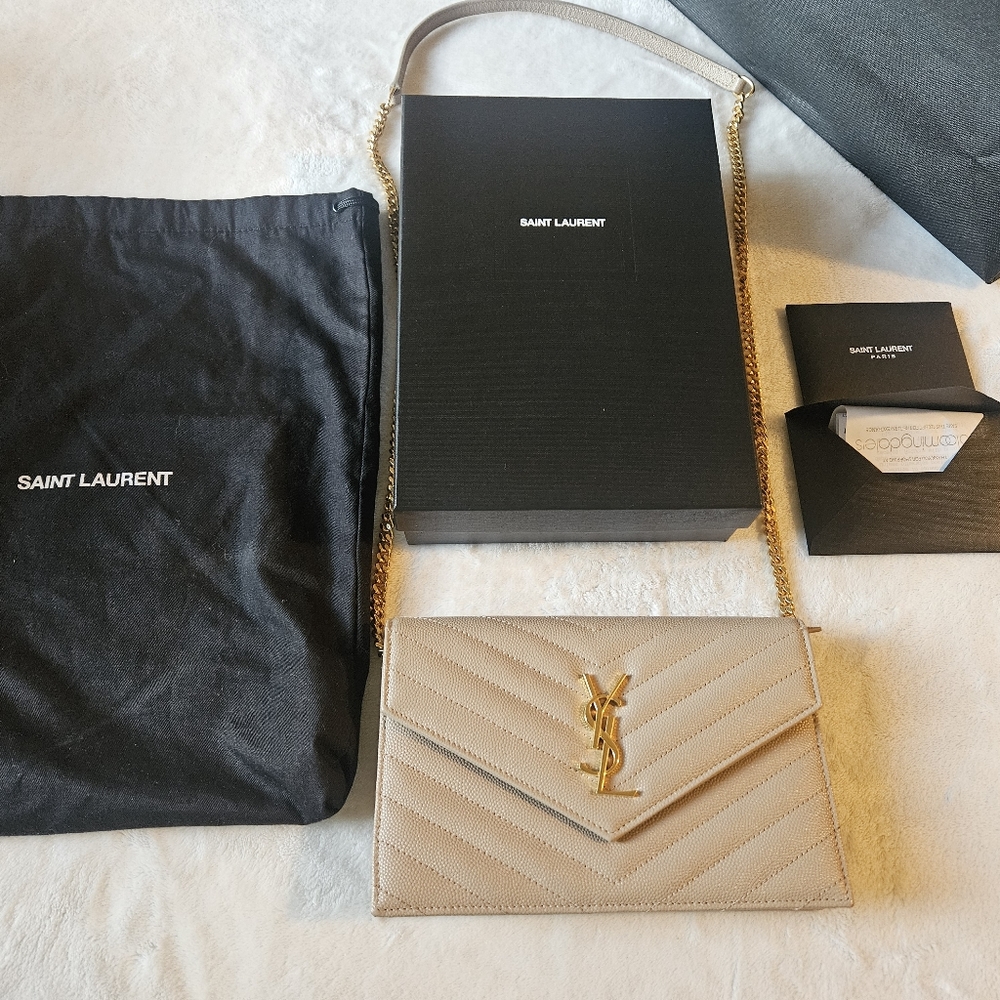 **Brand new** Saint Laurent dark beige envelope chain wallet.